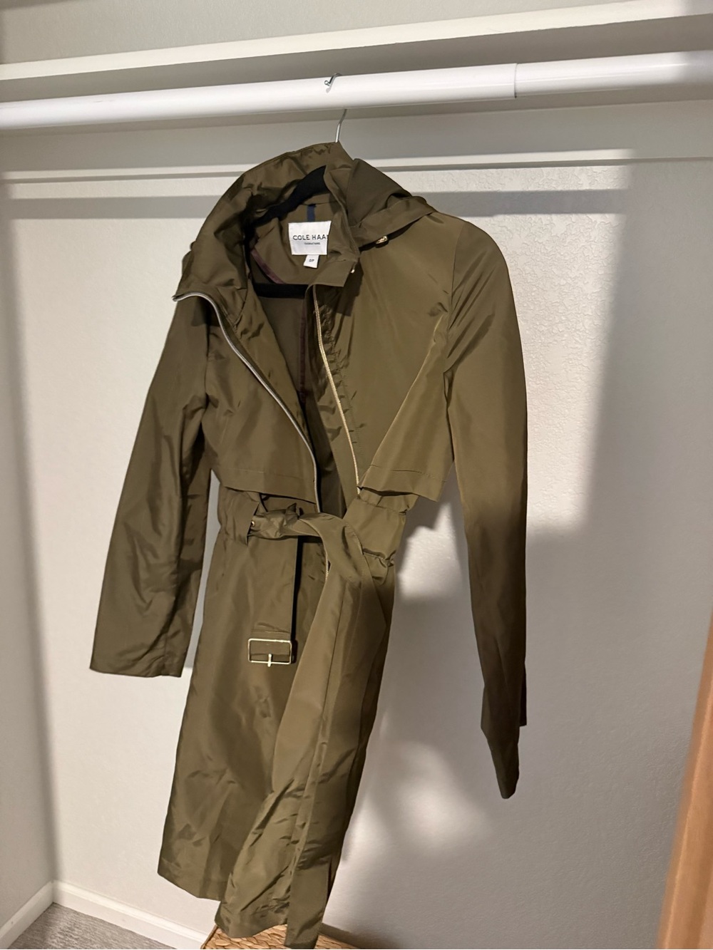 Cole Haan Olive Trench Coat with Tie Belt